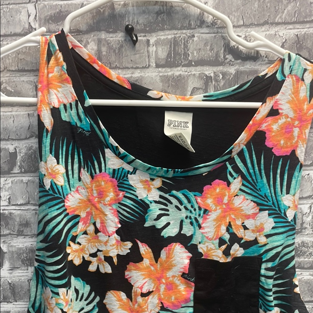 PINK Victoria's Secret Black and‎ Orange Tank Top